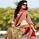 Red and Dusty Fawn Satin and Brasso Saree with Blouse