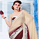 Cream and Brown Chiffon and Jacquard Saree with Blouse