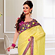 Yellow and Deep Pink Jacquard and Georgette Saree with Blouse