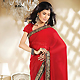 Red, Black and Off White Georgette Saree with Blouse