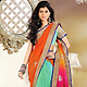 Orange, Pink and Sea Green Net and Georgette Saree with Blouse