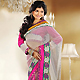 Off White and Magenta Shimmer Net and Brocade Saree with Blouse