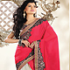Deep Pink and Off White Georgette and Net Lehenga Style Saree with Blouse
