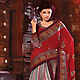 Red and Off White Bemberg Georgette and Net Saree with Blouse