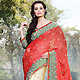 Orange and Cream Faux Crepe Jacquard and Faux Shimmer Georgette Saree with Blouse