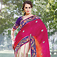Pink, Orange and Cream Faux Georgette Jacquard and Net Lehenga Style Saree with Blouse