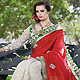Red and Off White Art Silk Jacquard and Net Saree with Blouse