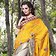 Dark Yellow and Off White Art Silk Jacquard and Net Saree with Blouse