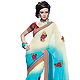 Cream and Blue Faux Chiffon Saree with Blouse