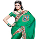 Green Faux Chiffon Saree with Blouse