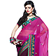 Dark Pink and Black Faux Georgette Saree with Blouse