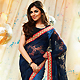 Dark Navy Blue and Blue Net and Crushed Chiffon Saree with Blouse