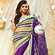 Off White, Purple and Yellow Net and Crushed Chiffon Saree with Blouse