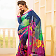 Navy Blue and Magenta Super Net Saree with Blouse