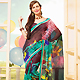 Dark Brown and Green Super Net Saree with Blouse