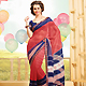 Red and Navy Blue Super Net Saree with Blouse