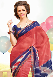 Exquisite combination of color, fabric can be seen here. This beautiful red and navy blue super net saree is nicely designed with abstract, check print and graceful patch border. Beautiful print work on saree make attractive to impress all. It will enhance your personality and gives you a singular look. Matching blouse is available with this saree. Slight color variations are due to differing screen and photography resolution.