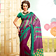 Dark Magenta and Green Super Net Saree with Blouse