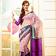 Cream and Purple Super Net Saree with Blouse