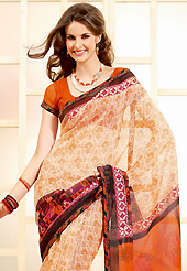 You can be sure that ethnic fashions selections of clothing are taken from the latest trend in today’s fashion. This beautiful cream and orange super net saree is nicely designed with floral, paisley print and graceful patch border. Beautiful print work on saree make attractive to impress all. It will enhance your personality and gives you a singular look. Matching blouse is available with this saree. Slight color variations are due to differing screen and photography resolution.