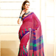 Dark Pink and Blue Super Net Saree with Blouse