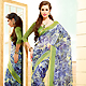 Blue and Light Olive Green Super Net Saree with Blouse