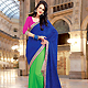 Blue and Green Faux Georgette and Faux Chiffon Saree with Blouse