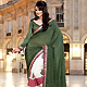 Dark Green and Off White Art Silk Saree with Blouse