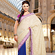 Cream and Blue Dupion and Faux Georgette Saree with Blouse