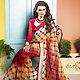 Red, Dark Yellow and Off White Faux Georgette Saree with Blouse