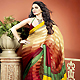 Shaded Yellow, Dark Red and Green Brasso Faux Georgette Saree with Blouse