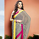 Black and Off White Faux Georgette Saree with Blouse