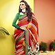 Red, Orange and Off White Faux Georgette Saree with Blouse