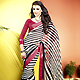 Off White and Black Faux Georgette Saree with Blouse