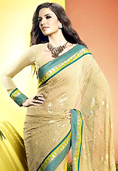 You can be sure that ethnic fashions selections of clothing are taken from the latest trend in today’s fashion. This beautiful cream faux georgette saree is nicely designed with abstract, geometric print and graceful patch border. Beautiful print work on saree make attractive to impress all. It will enhance your personality and gives you a singular look. Matching blouse is available with this saree. Slight color variations are due to differing screen and photography resolution.