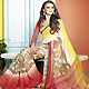 Shaded Yellow, Off White and Red Faux Georgette Saree with Blouse