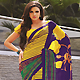 Yellow, Purple and Green Faux Georgette Saree with Blouse
