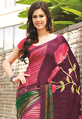 You can be sure that ethnic fashions selections of clothing are taken from the latest trend in today’s fashion. This beautiful pink, burgundy and green faux georgette saree is nicely designed with floral, abstract and stripe print work. Beautiful print work on saree make attractive to impress all. It will enhance your personality and gives you a singular look. Matching blouse is available with this saree. Slight color variations are due to differing screen and photography resolution.