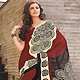 Dark Red, Cream and Black Faux Georgette Saree with Blouse