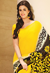 Era with extension in fashion, style, Grace and elegance have developed grand love affair with this ethnical wear. This beautiful yellow and black faux georgette saree is nicely designed with floral and abstract print work. Beautiful print work on saree make attractive to impress all. It will enhance your personality and gives you a singular look. Matching blouse is available with this saree. Slight color variations are due to differing screen and photography resolution.