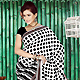White and Black Faux Crepe Saree with Blouse