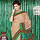 Dark Cream and Green Faux Crepe Saree with Blouse