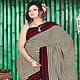 Cream, Red and Black Faux Crepe Saree with Blouse