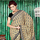 Dark Cream and Black Faux Crepe Saree with Blouse