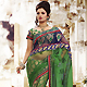 Green and Blue Net and Viscose Saree with Blouse