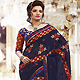 Navy Blue and Maroon Georgette, Brasso and Net Saree with Blouse