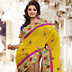 Yellow, Blue and Fawn Chiffon and Net Lehenga Style Saree with Blouse