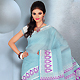 Sky Blue and White Cotton Saree with Blouse
