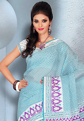 An endearing splash oh colors look gorgeous tridimensional charm. This beautiful sky blue and white cotton saree is nicely designed with geometric and abstract print work. It will enhance your personality and gives you a singular look. Matching blouse is available with this saree. Slight color variations are due to differing screen and photography resolution.