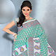 Sea Green and White Cotton Saree with Blouse